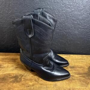 Oak Tree Farms Mens Black Leather Western Cowboy Boots Stitched Size 7.5